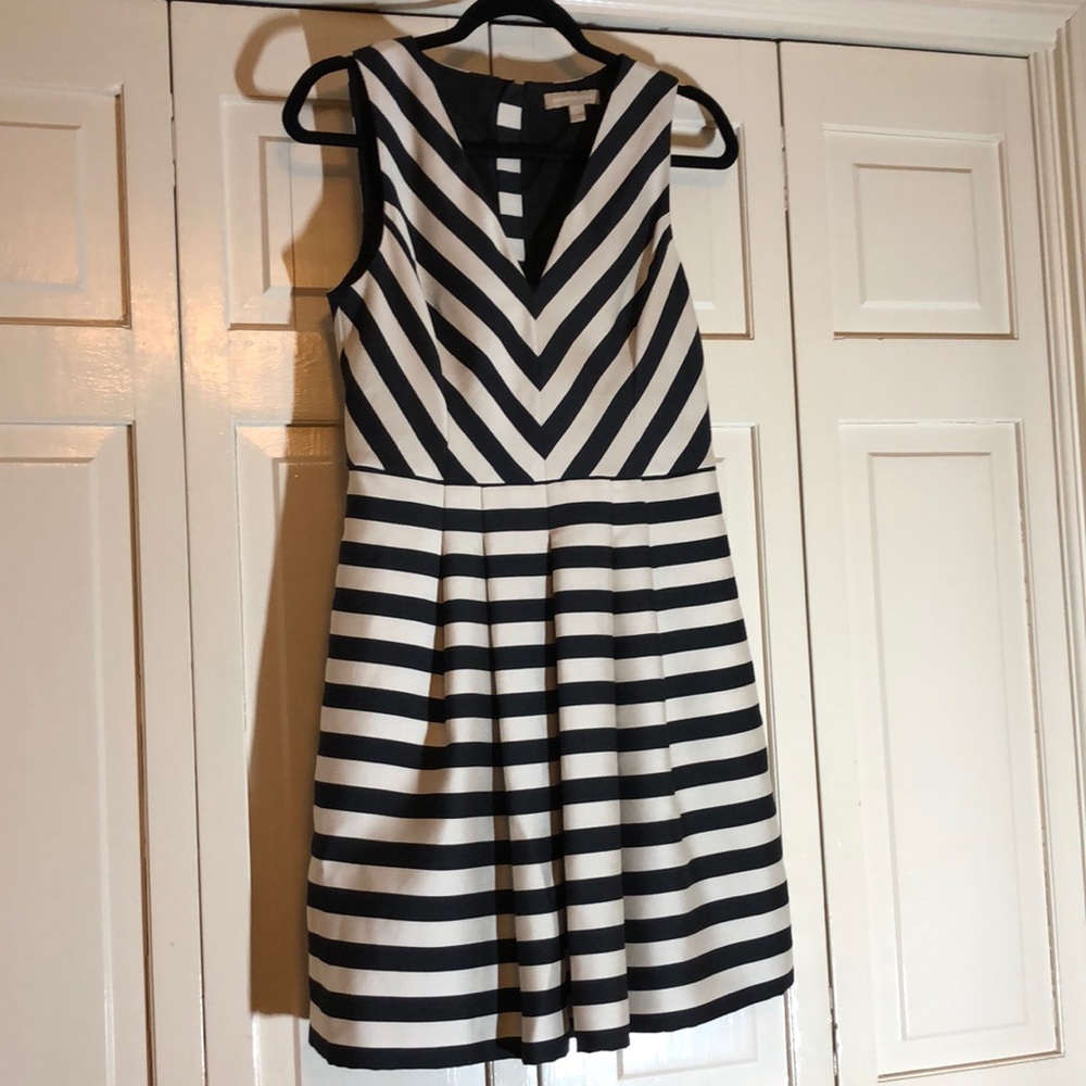 Banana Republic Fit and Flare V Neck Sleeveless Pleated Skirt Pockets SZ 6P